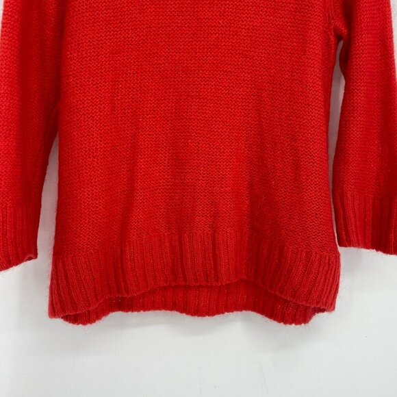 H&M Sweater Women's Sz M Red Knit Crew Neck Mohair Blend Raglan Sleeve Back Zip - Picture 6 of 8